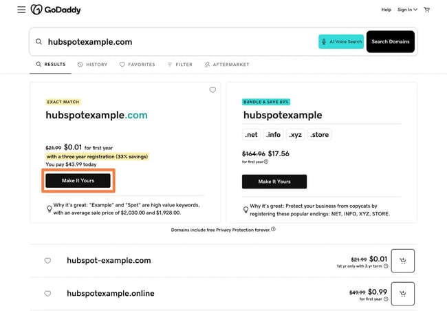 how to purchase a domain name at godaddy.